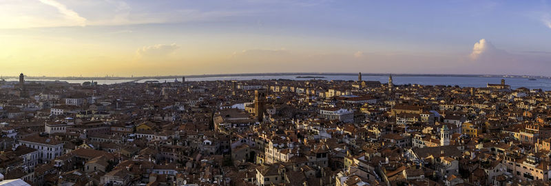 Aerial panoramic view of venice and the lagoon from campanile di san marco in saint mark square