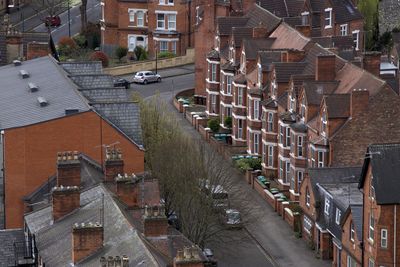 High angle view of houses in city