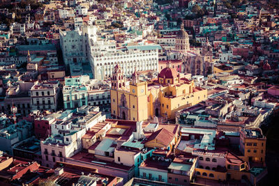 High angle view of buildings in city