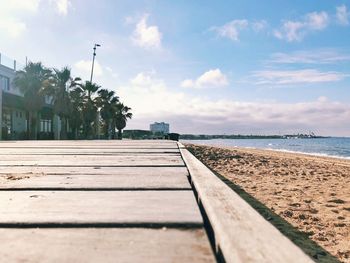 Surface level of beach against sky