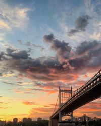 Low angle view of suspension bridge during sunset