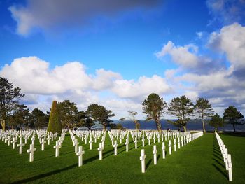 Panoramic view of cemetery against sky