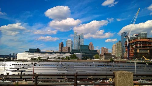 Cityscape against blue sky