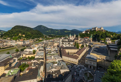 High angle view of buildings in city