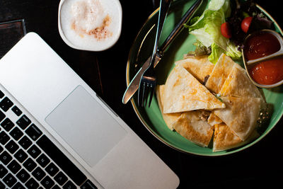 High angle view of food on table