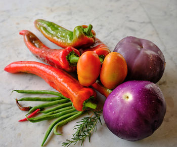 High angle view of tomatoes on table