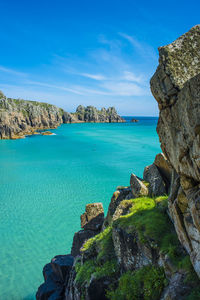 Scenic view of sea against blue sky