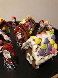 Close-up of multi colored candies on table