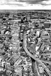 High angle view of cityscape against sky