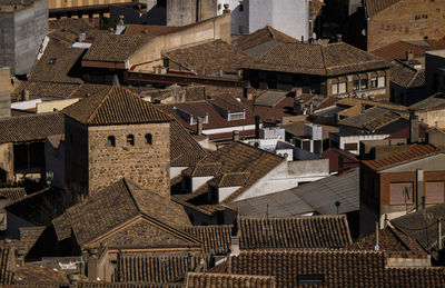 Aerial view of small town, consuegra, castilla la mancha, spain