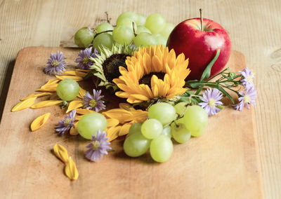 High angle view of apples on table