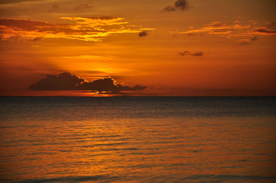 Scenic view of sea against orange sky