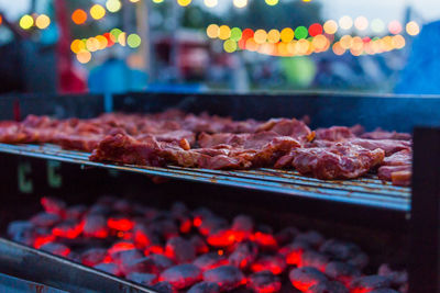 Close-up of meat on barbecue grill