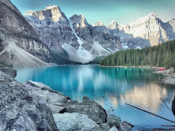 Scenic view of lake against mountain range