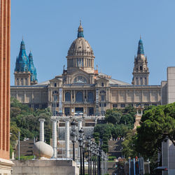 Palau nacional, the national palace is a building on the hill of montjuic in barcelona, spain.