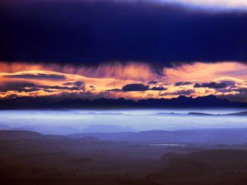 Scenic view of landscape against sky during sunset