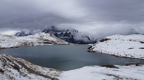 Scenic view of snowcapped mountains against sky