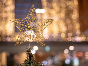 Close-up of illuminated christmas tree at night
