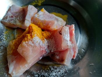 High angle view of fish in plate