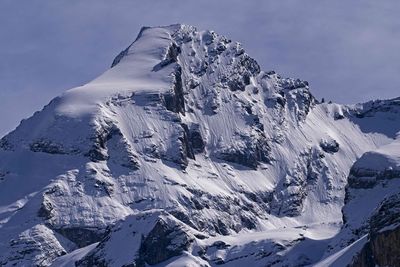 Aerial view of snowcapped mountain against sky