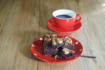 High angle view of breakfast on table