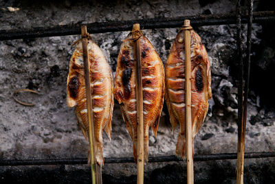 Close-up of food on barbecue grill