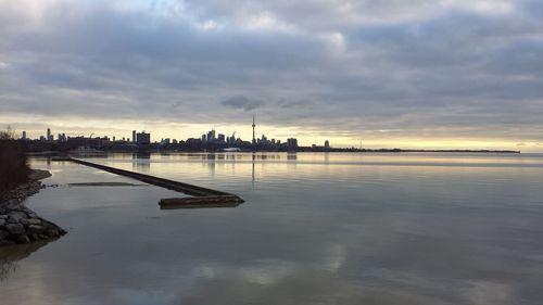 Scenic view of sea against sky at sunset