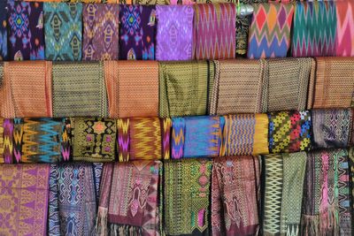 Full frame shot of multi batik for sale in market