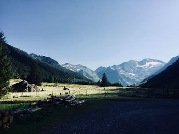 Scenic view of mountains against clear sky