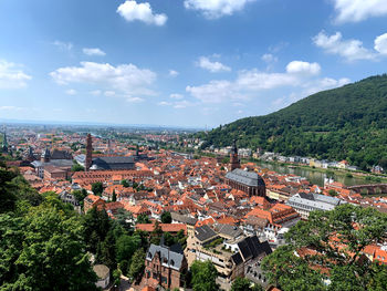 High angle view of townscape against sky