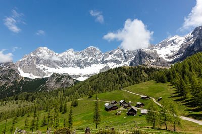 Scenic view of snowcapped mountains against sky