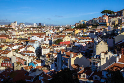 High angle view of townscape against sky