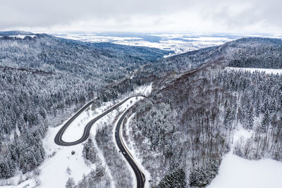 Aerial view of snowcapped mountains against sky