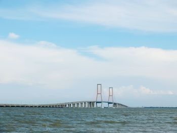 Suramadu bridge over sea against sky