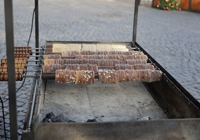 High angle view of barbecue grill at market