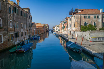 Boats moored in canal