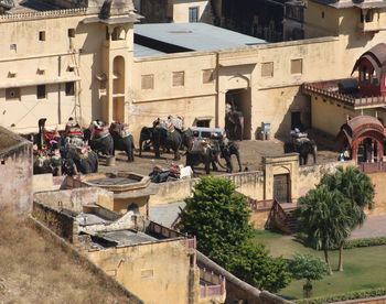 High angle view of buildings in city