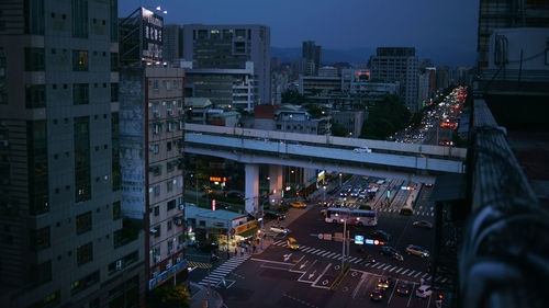 High angle view of cityscape at night