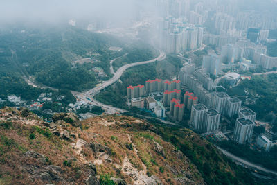 High angle view of townscape against sky