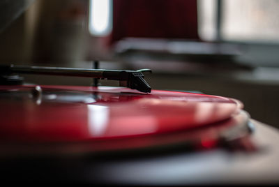 Close-up of vintage turntable