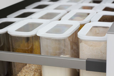 Close-up view of container in the drawer. the kitchen organization concept