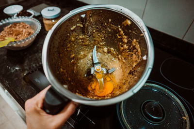 High angle view of person preparing food