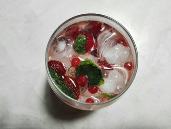 High angle view of drink on table