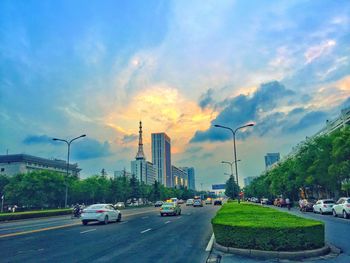 View of city against cloudy sky