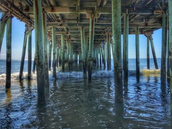 Reflection of pier on sea