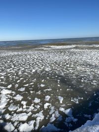 Scenic view of sea against clear sky during winter