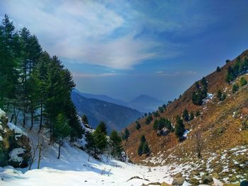 Scenic view of mountains against sky during winter