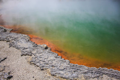 High angle view of volcanic lake