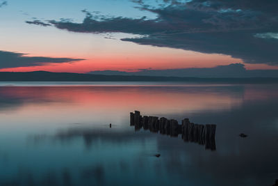 Scenic view of lake against sky during sunset