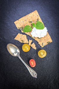 High angle view of dessert on plate